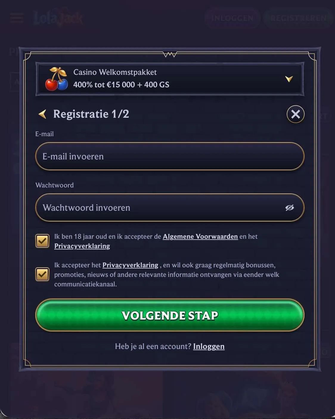 Registreren bij LolaJack
